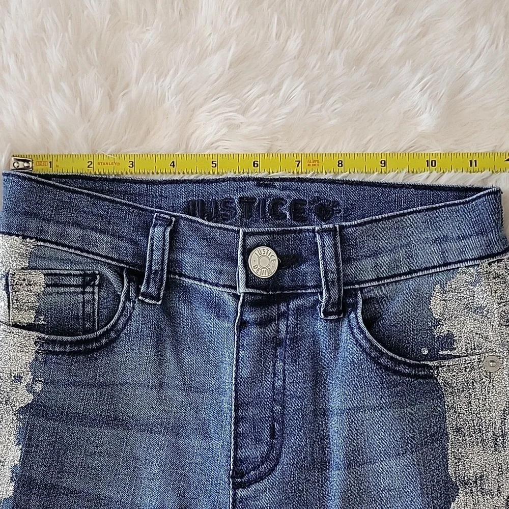 Justice Jeans Girls Size 12 Slim Silver Glitter Stripe
